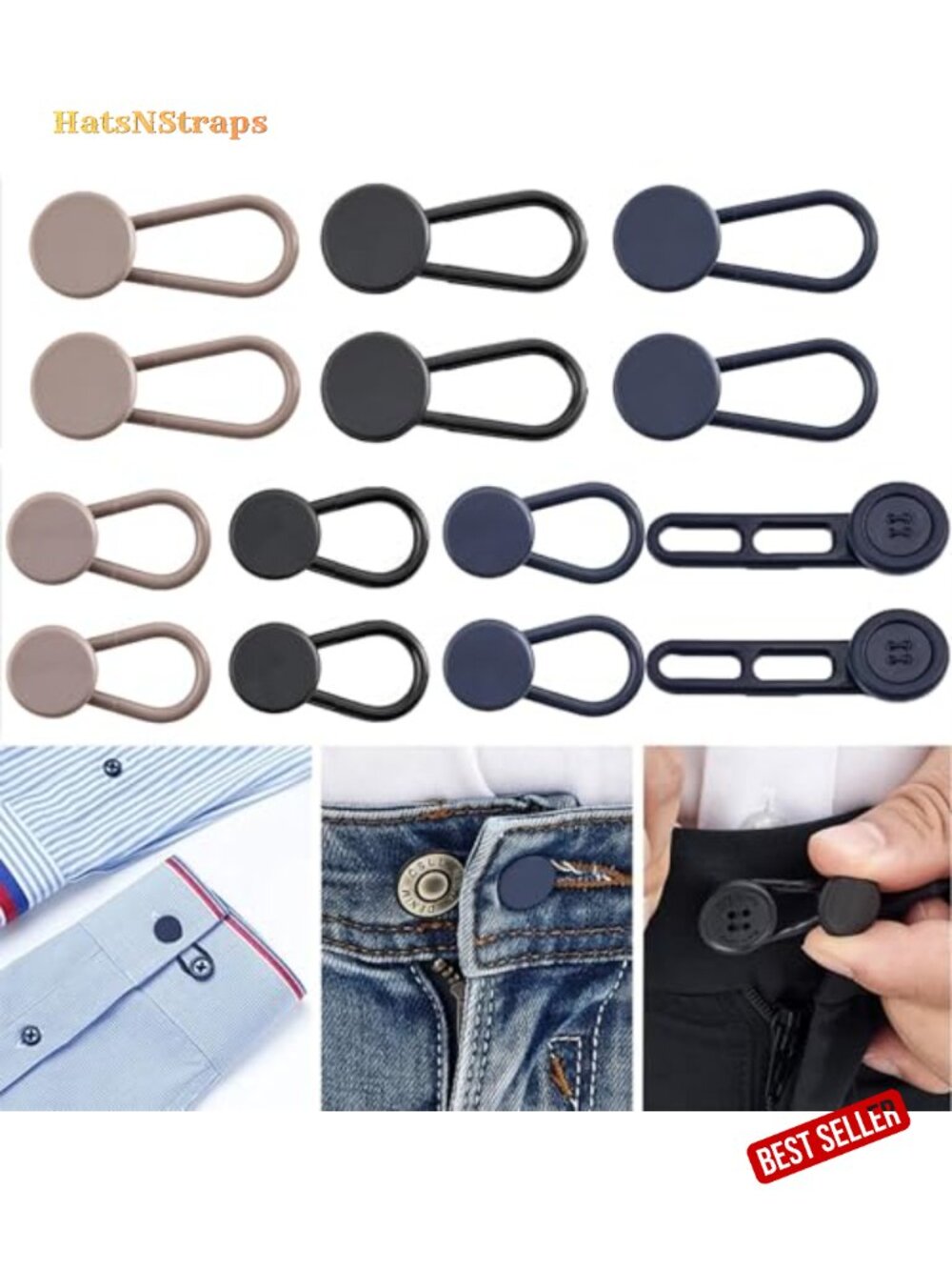 14 Pcs Button Extenders for Jeans & Pants, No-Sew Waist Adjuster